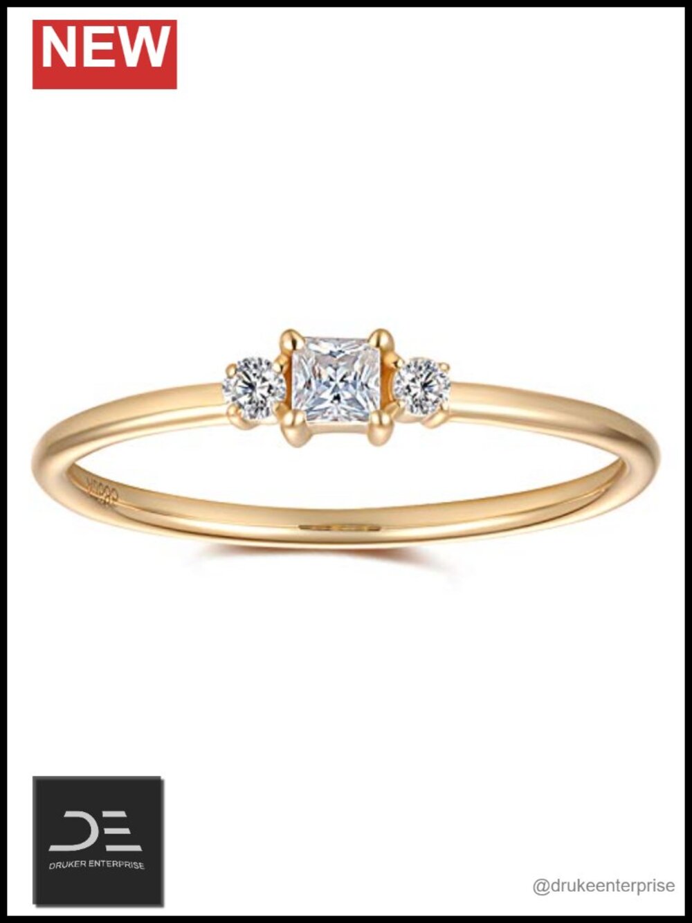 14K Yellow Gold Moissanite Three-Stone Engagement Ring Stacking Dainty 0.2 Carat